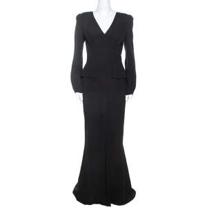 Pre Owned Alexander McQueen Black Silk Long Sleeve Peplum Gown M
