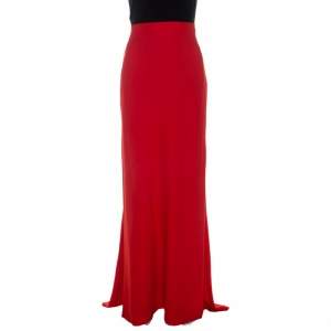 Pre Owned Alexander McQueen Coral Red Crepe Ruched Detail  Maxi Skirt L