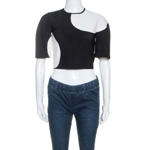 Pre Owned Alexander McQueen Monochrome Jacquard Knit Cropped Top S