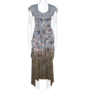 Alexander McQueen Multicolor Printed Silk Asymmetric Maxi Dress S