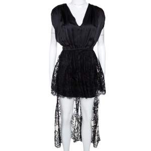 Alexander McQueen Black Silk Lace Trim Asymmetrical Top M