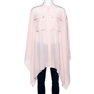 Alexander McQueen Pale Pink Silk Mandarin Collar Detail Draped Shirt M