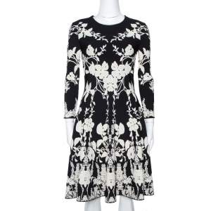 Alexander McQueen Monochrome Floral Jacquard Knit Skater Dress M 