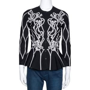 Alexander McQueen Black Jacquard Knit Peplum Cardigan M