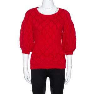 Alexander McQueen Red Angora Knit Balloon Sleeve Jumper M