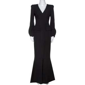 Alexander McQueen Black Silk Long Sleeve Peplum Gown S