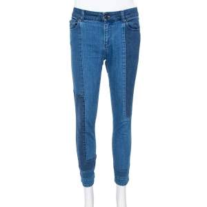 Alexander McQueen Blue Patchwork Denim Cropped Skinny Jeans M