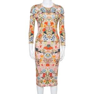 فستان أليكساندر ماكوين مجسم جيرسيه مطبوع مورد متعدد الألوان مقاس صغير (سمول)