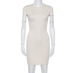 Pre Owned Alexander McQueen Cream Jacquard Knit Fitted Dress S