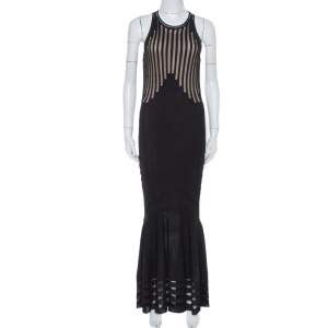 Pre Owned Alexander McQueen Black Knit Sheer Detail Sleeveless Maxi Dress S