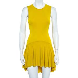 Pre Owned Alexander McQueen Yellow Knit Asymmetrical Hem Detail Skater Dress M
