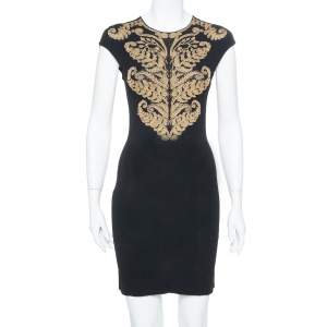 Alexander McQueen Black Floral Pattern Knit Sleeveless Bodycon Dress S
