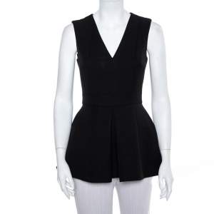 Pre Owned Alexander McQueen Black Wool & Silk Sleeveless Peplum Top S