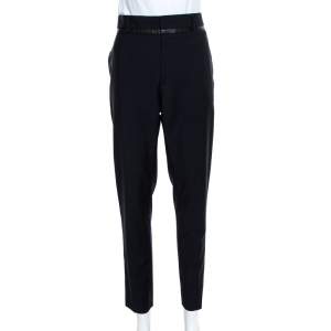 McQ by Alexander McQueen Navy Blue Wool Leather trim Detail Straight Leg Trousers XL