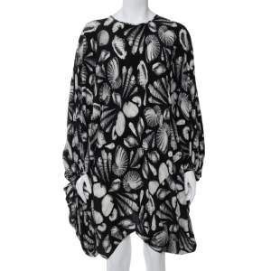 Alexander McQueen Black Shell Printed Silk Oversized Mini Dress M