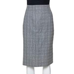Pre Owned Alexander McQueen Grey Wool Prince of Wales Check Patterned Pencil Skirt M