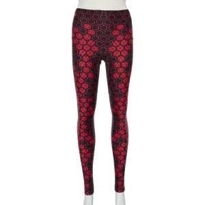 Pre Owned Alexander McQueen Black & Red Printed Knit Cropped Leggings S