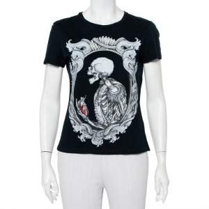 Pre Owned Alexander McQueen Midnight Blue Skeleton Printed Cotton Crewneck T-Shirt S