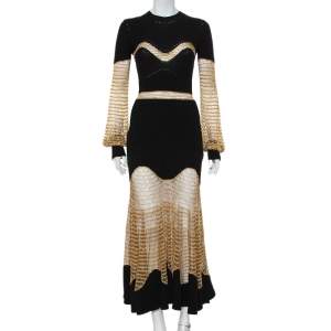 Pre Owned Alexander McQueen Black Knit & Lurex Mesh Maxi Dress M