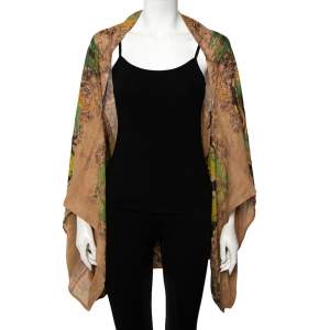 Pre Owned Alexander McQueen Multicolor Owl Printed Silk Oversized Draped Shrug (Free Size)