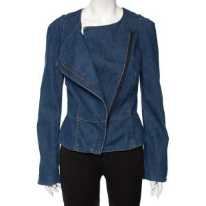 Pre Owned Alexander McQueen Blue Denim Diagonal Zipper Jacket M 