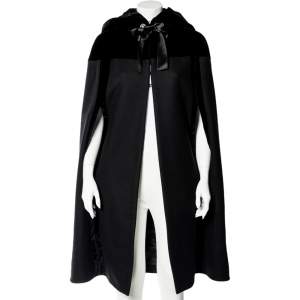 Alexander McQueen Black Wool Felted Velvet Detail Cape Over Coat M