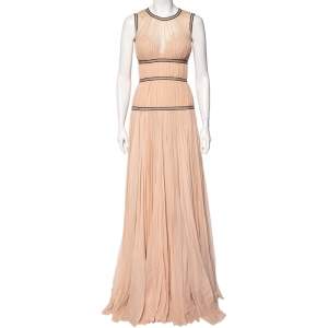 Alexander McQueen Pale Pink Silk Corset Detailed Pleated Gown S