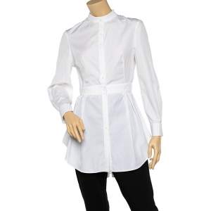 قميص أليكساندر ماكوين بيبلوم قطن أبيض تفاصيل حافة غير متماثلة مقاس متوسط - ميديوم 