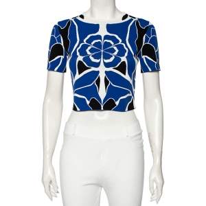 Pre Owned Alexander McQueen Blue Floral Intarsia Knit Top S