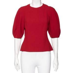 Pre Owned Alexander McQueen Red Wool Pleated Neck Detail Top M