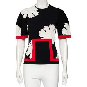 Pre Owned Alexander McQueen Black Floral Intarsia Knit Top M