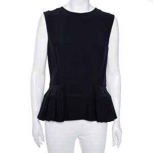 Pre Owned Alexander McQueen Black Crepe Knit Pleated Peplum Tank Top L