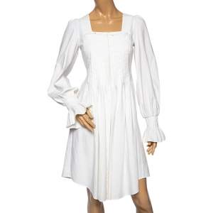 Alexander McQueen White Textured Cotton Pleated Shirt Dress S