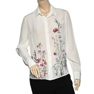 Pre Owned Alexander McQueen Cream Floral Embroidered Silk Shirt M
