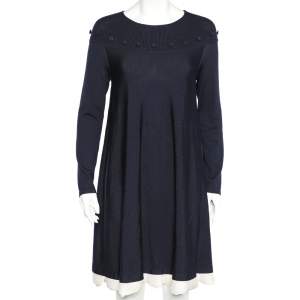Pre Owned Alexander McQueen Navy Blue Wool Ruffle Hem Mini Dress L