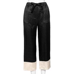 Pre Owned Alexander McQueen Black Silk Jacquard Contrast Hem Drawstring Detail Pants S
