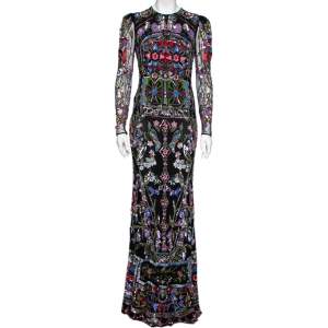 Pre Owned Alexander McQueen Black Sequin Embellished Tulle Evening Gown M