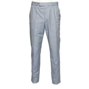 Alexander McQueen Blue Textured Cotton Formal Trouser XL