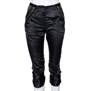 Pre Owned Alexander McQueen Black Satin Side Zip Detailed Trouser S