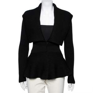 Alexander McQueen Black Wool Long Sleeves Flared Hem Cardigan XS