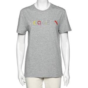 Pre Owned Alexander McQueen Grey Cotton Graphic Printed Crew Neck Short Sleeve Top S