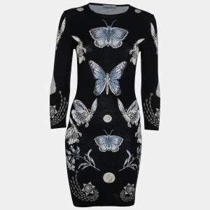 Pre Owned Alexander McQueen Black Jacquard Lurex Knit Round Neck Dress M