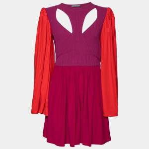 Pre Owned Alexander McQueen Purple and Red Knit Cut Out Detail Bell Sleeve Dress M