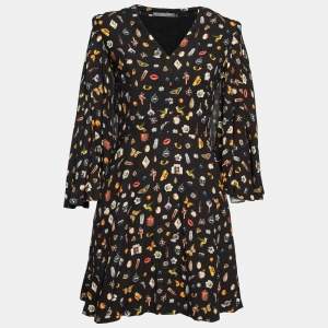 Pre Owned Alexander McQueen Brown Obsession Print Crepe Cape Sleeve Dress M