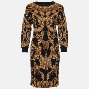 Pre Owned Alexander McQueen Bicolor Jacquard Silk Wool Sweater Dress M