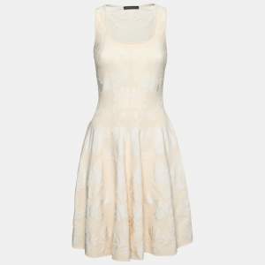 Pre Owned Alexander McQueen Cream Jacquard Sleeveless Dress S