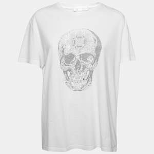 Pre Owned Alexander McQueen White Skull Printed Cotton Crew Neck T-Shirt XL