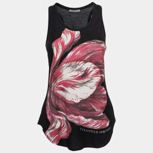 Pre Owned Alexander McQueen Black Floral Print  Jersey Tank Top S