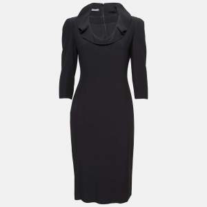 Pre Owned Alexander McQueen Black Crepe Ruffle Neck Midi Dress M