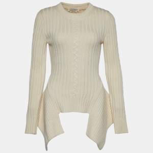 Alexander McQueen Off White Wool Cable Knit Peplum Jumper S
